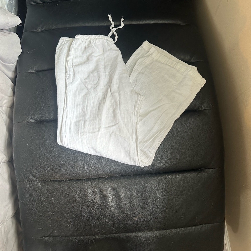 White linen pants and cotton skirt